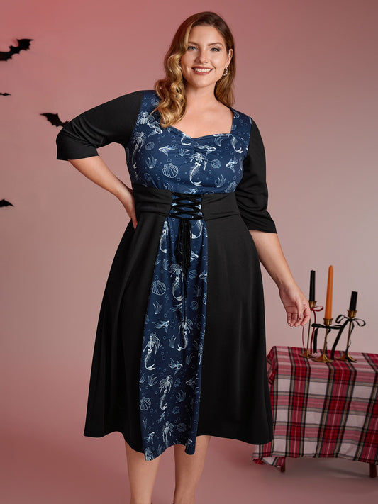 Spooky Mermaid Print Supersoft Cinched Midi Dress