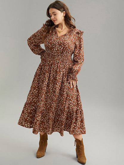 Ditsy Floral Flutter Trim Pocket Shirred Dress