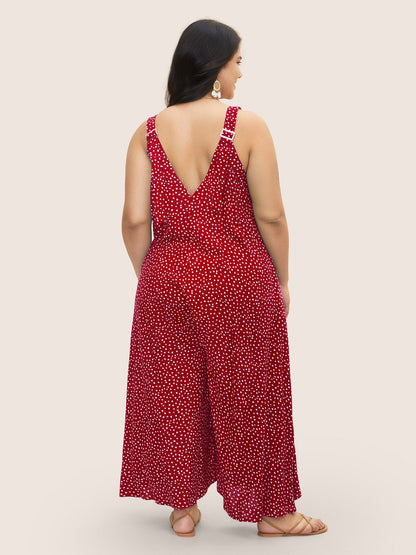 Polka Dot U Neck Wide Leg Jumpsuit