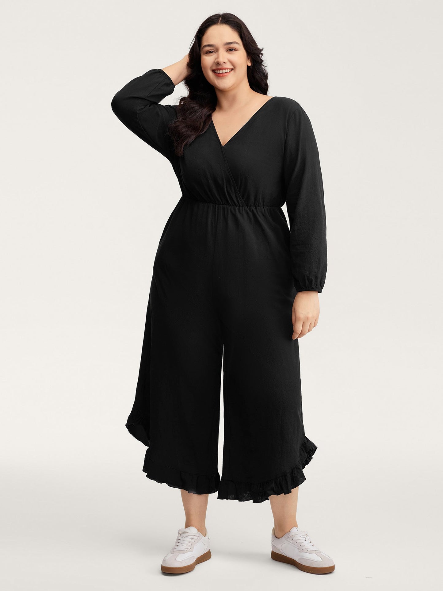 Pure Cotton Ruffled Hem Pockets Jumpsuit