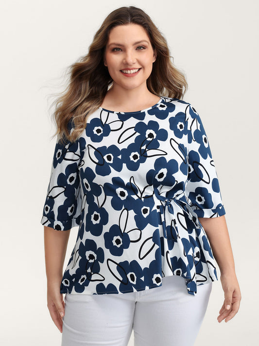 Floral Print Waist-Tie Blouse