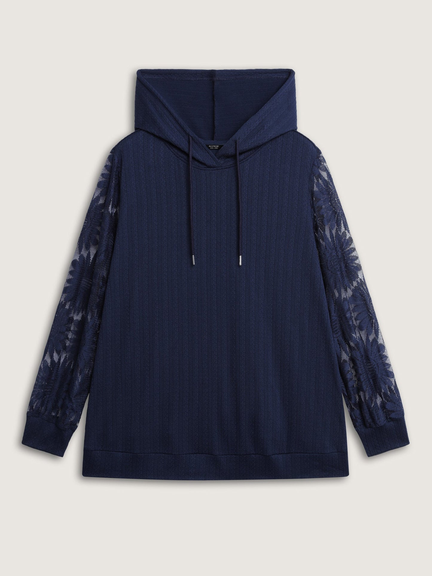 Sheer Lace Sleeve Textured Hoodie