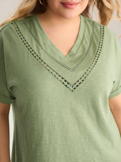 Bamboo Fabric Lace Trim Flowy T-Shirt