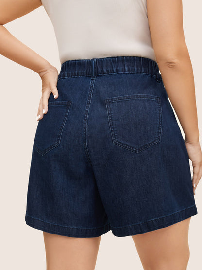 Dark Wash Slanted Pocket Loose Denim Shorts