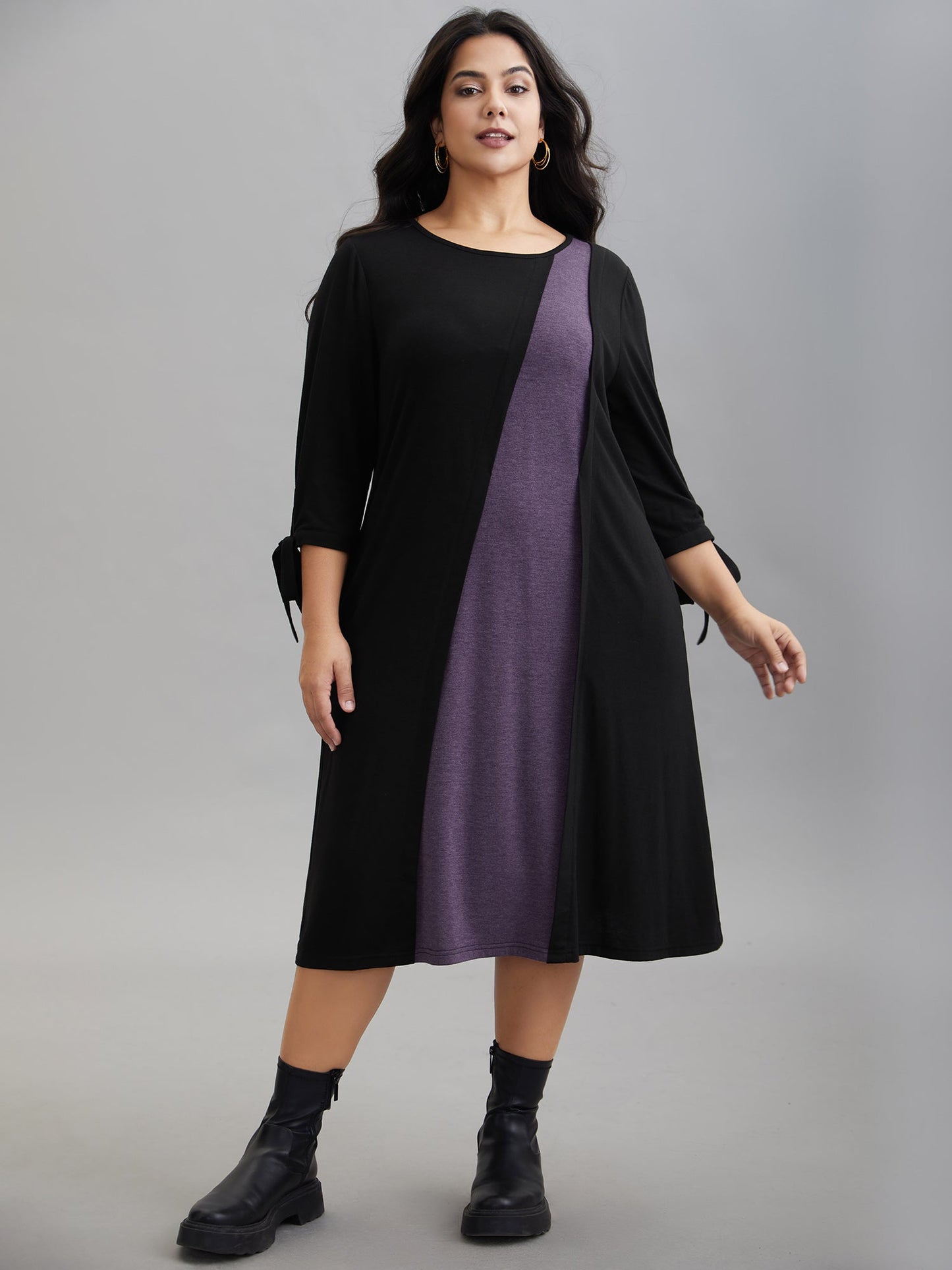 Color Block Tie-Knot Fitted Midi Dress
