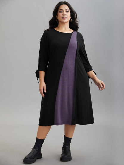 Color Block Tie-Knot Fitted Midi Dress