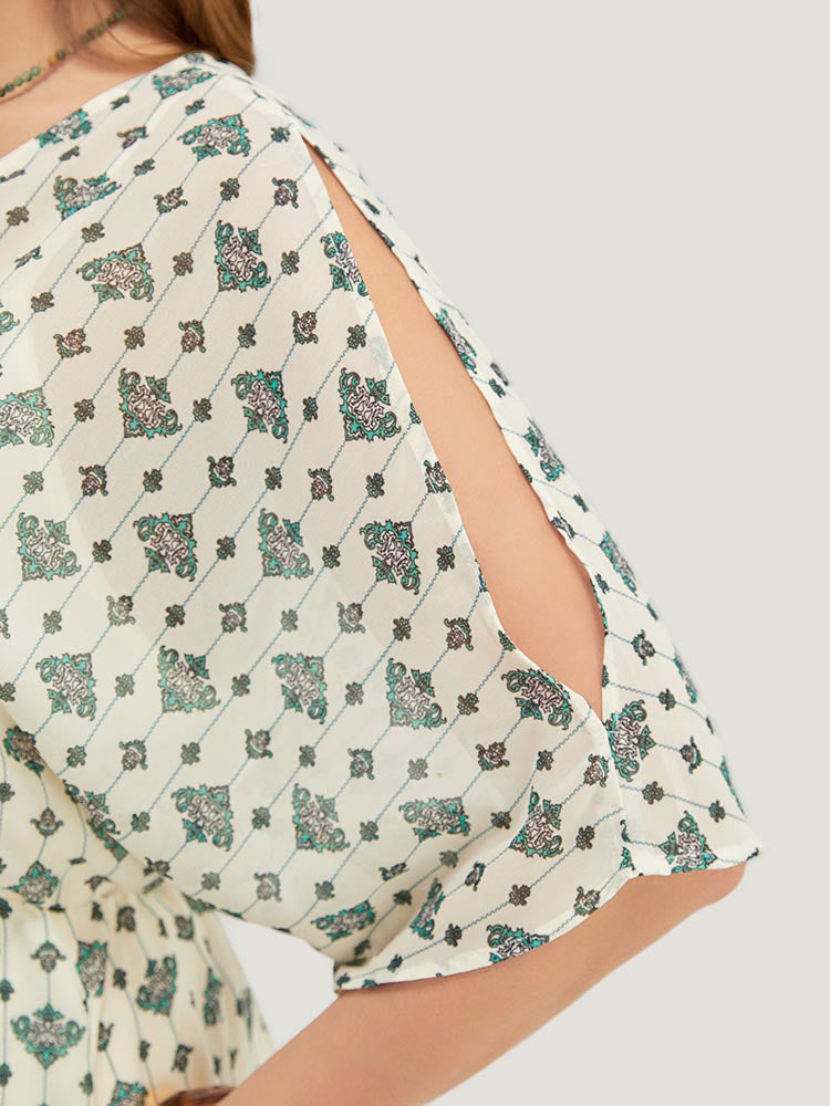 Bandana Dolman Sleeve Pocket Cold Shoulder Split Dress