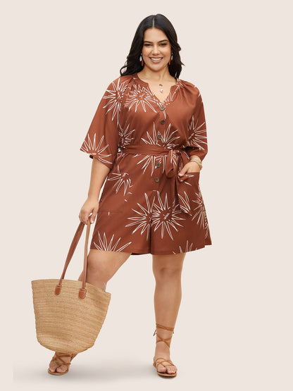 Sun Print Gathered Button Up Jumpsuit