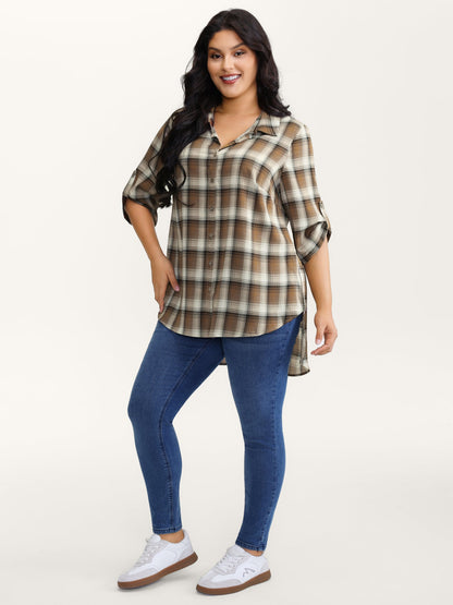 Plaid Pattern Button-Down Tunic Shirt