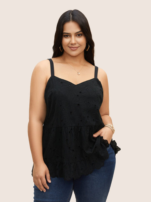 Solid Floral Cotton Blended Cami Top