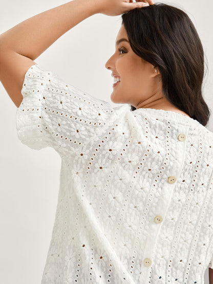 Floral Eyelet Trim Ruffled Hem Top