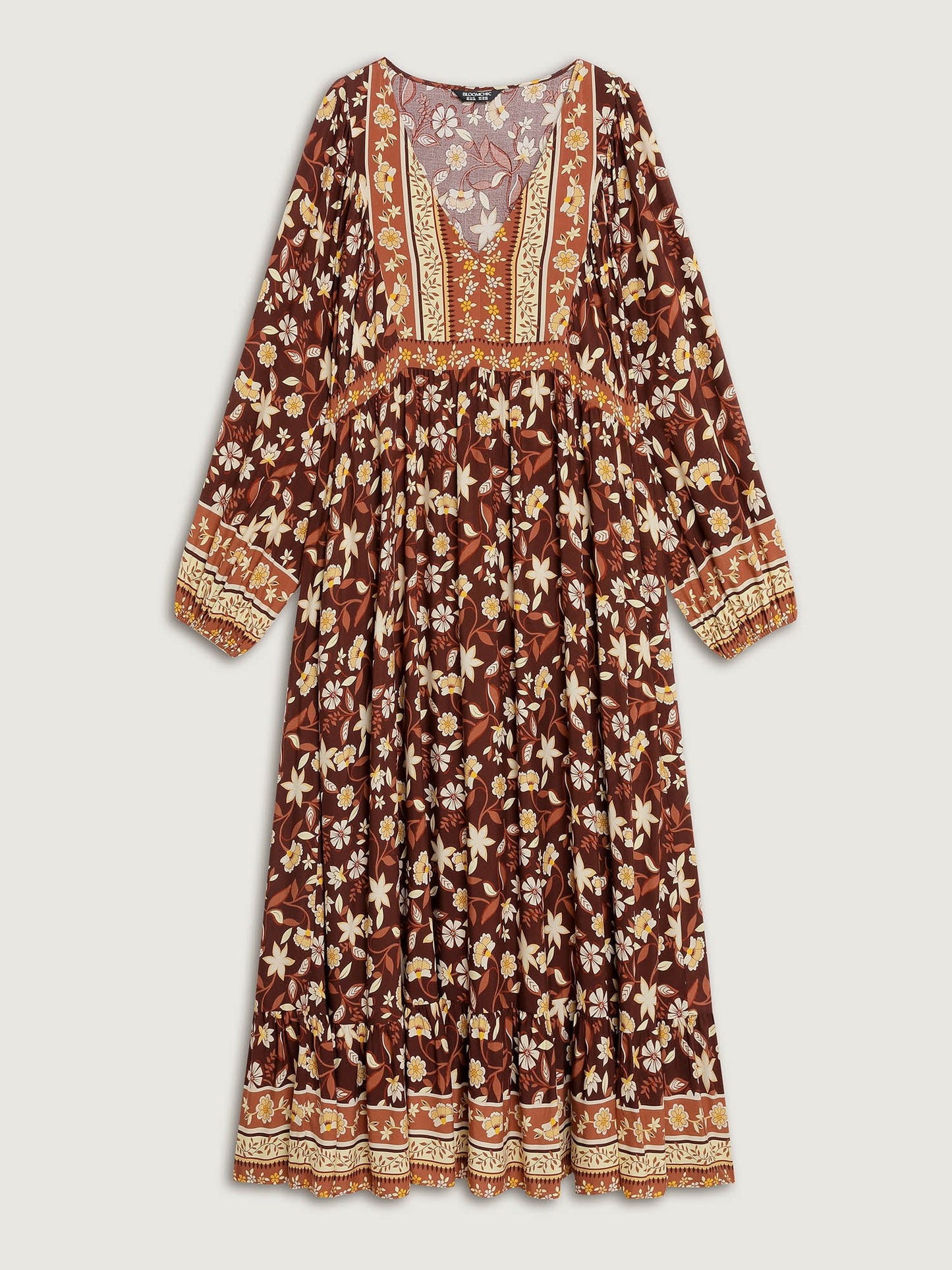Floral Print Contrast Neckline Maxi Dress