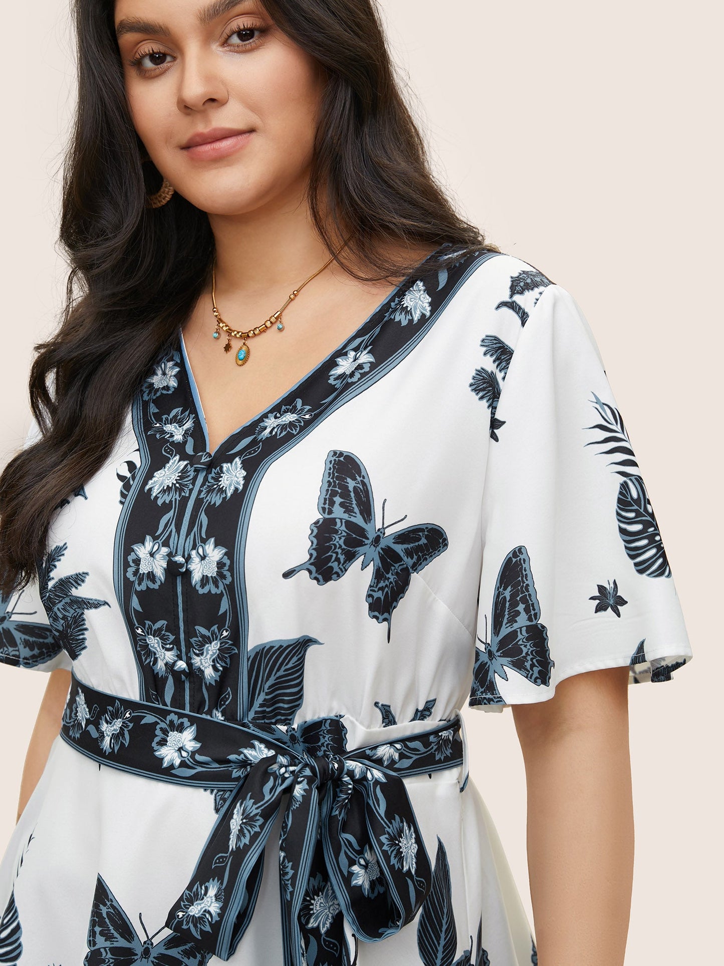 Boho Print Belted Flutters Blouse