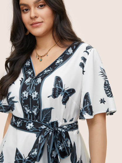 Boho Print Belted Flutters Blouse