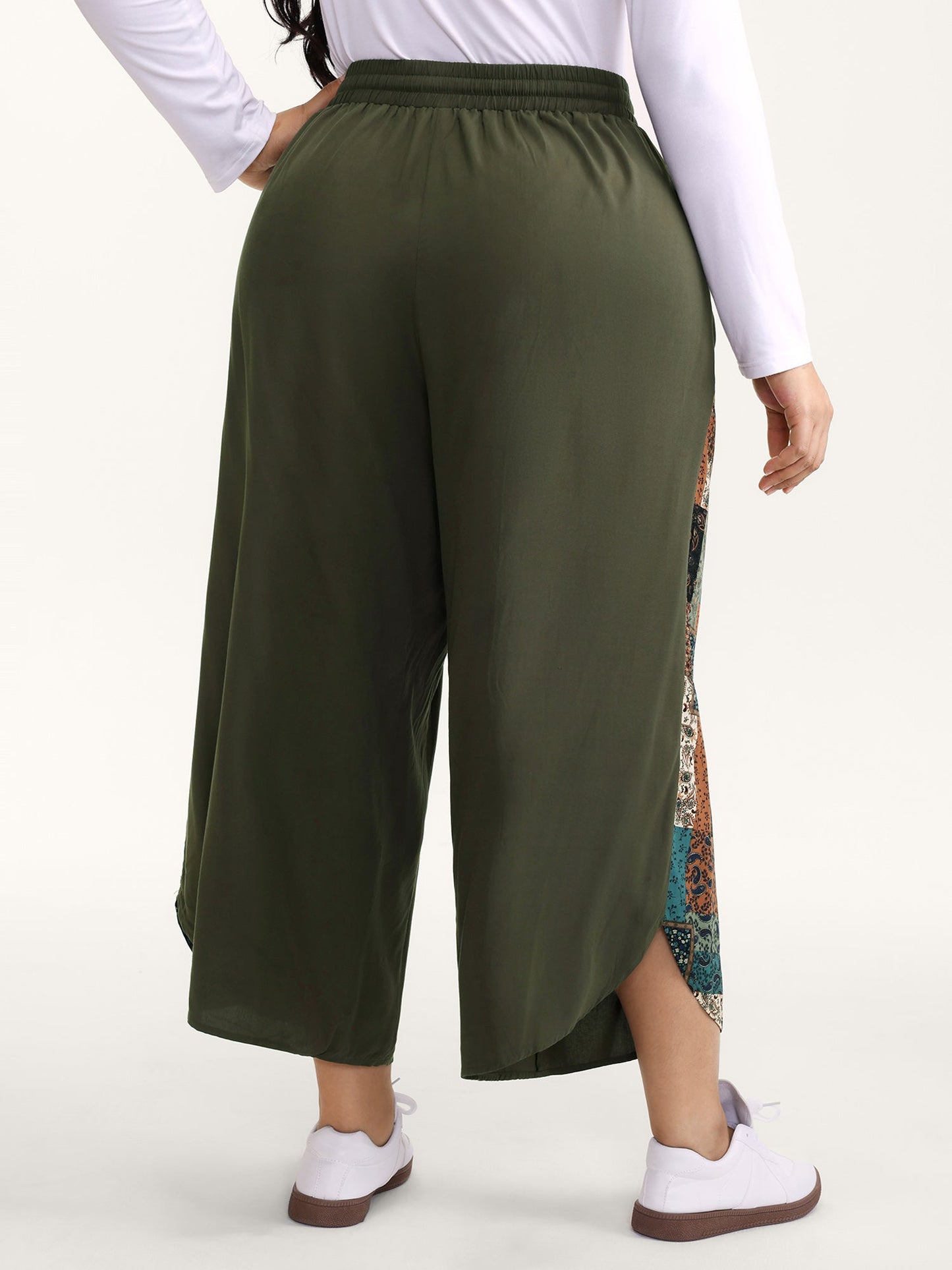 Patch Print Drawstring Wide-Leg Pants