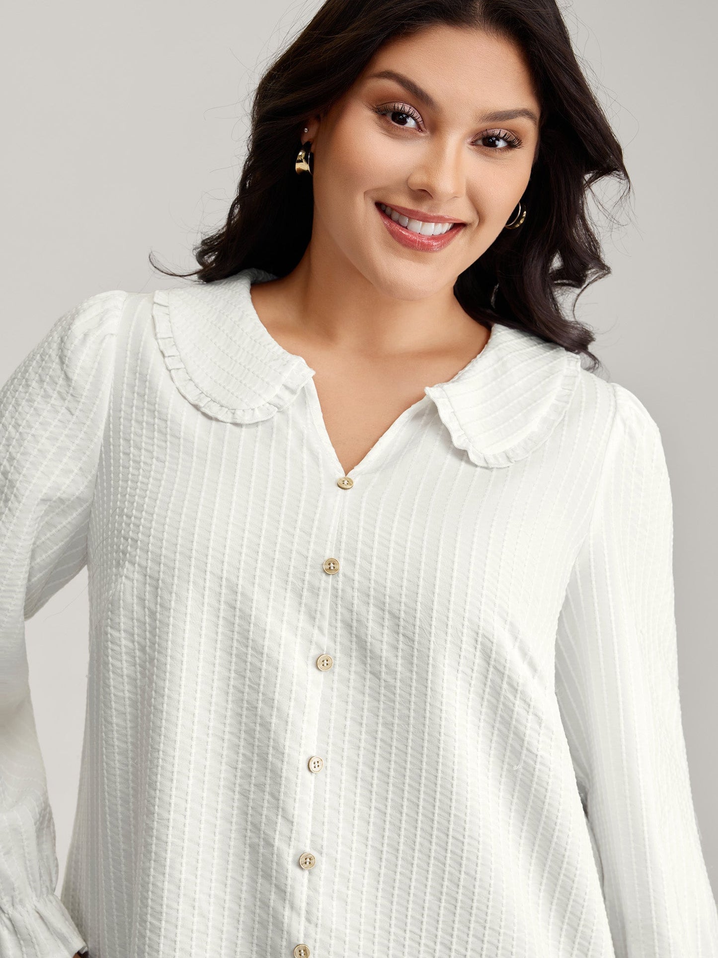 Textured Doll-Collar Button Detail Blouse