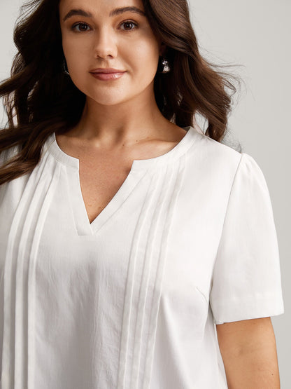 Toothpick Pleats Notched Collar Solid Blouse