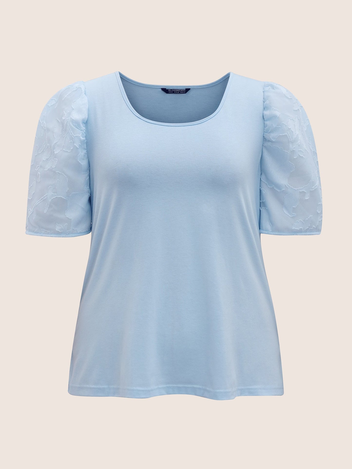 U Neck Chiffon Patchwork Bishop Sleeve T-shirt