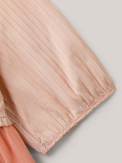Pleated Layered Sheer Puff Sleeve Blouse