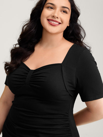 Stretchy Ruched Square Neck T-Shirt