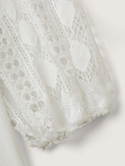 Sheer Lace Sleeve Asymmetrical Neckline Blouse