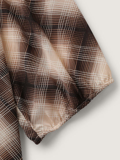 Plaid Half-Button Placket Semi-Sheer Blouse