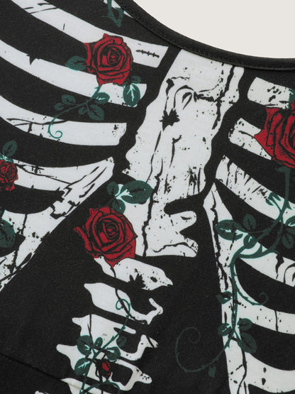 Skeleton Halloween Print Fitted Jumpsuit