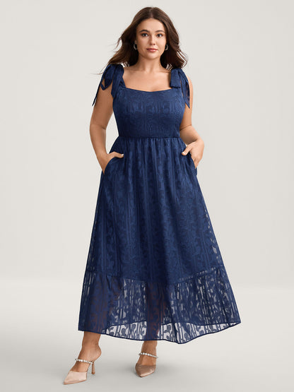 Textured Shoulder Tie Cami Midi Dress