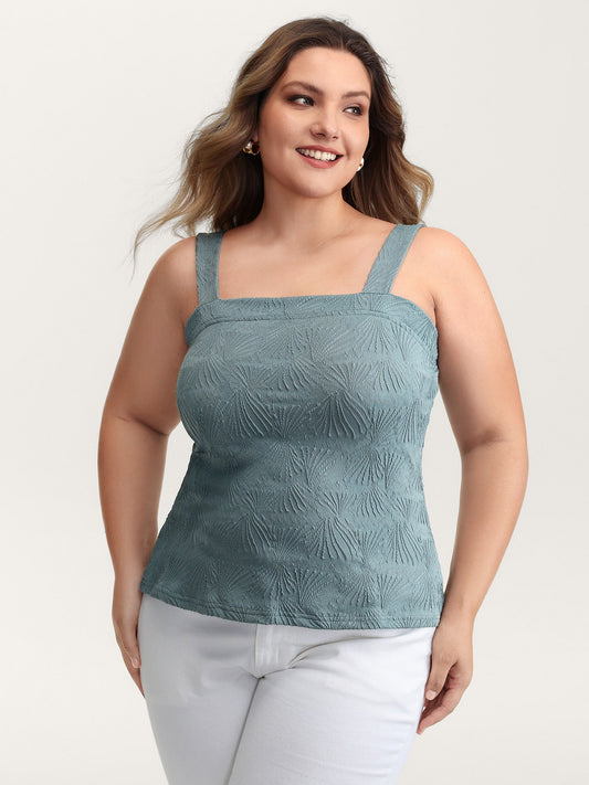 Stretchy Knit Wide Straps Fitted Tank Top