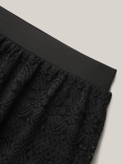 Eyelet Trim Lace Pleated Swim Bottoms