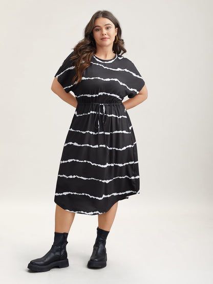 Striped Waist-Tie Dolman Sleeve Midi Dress