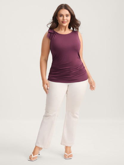 Bow-Tie Ruched Waist Solid Tank Top