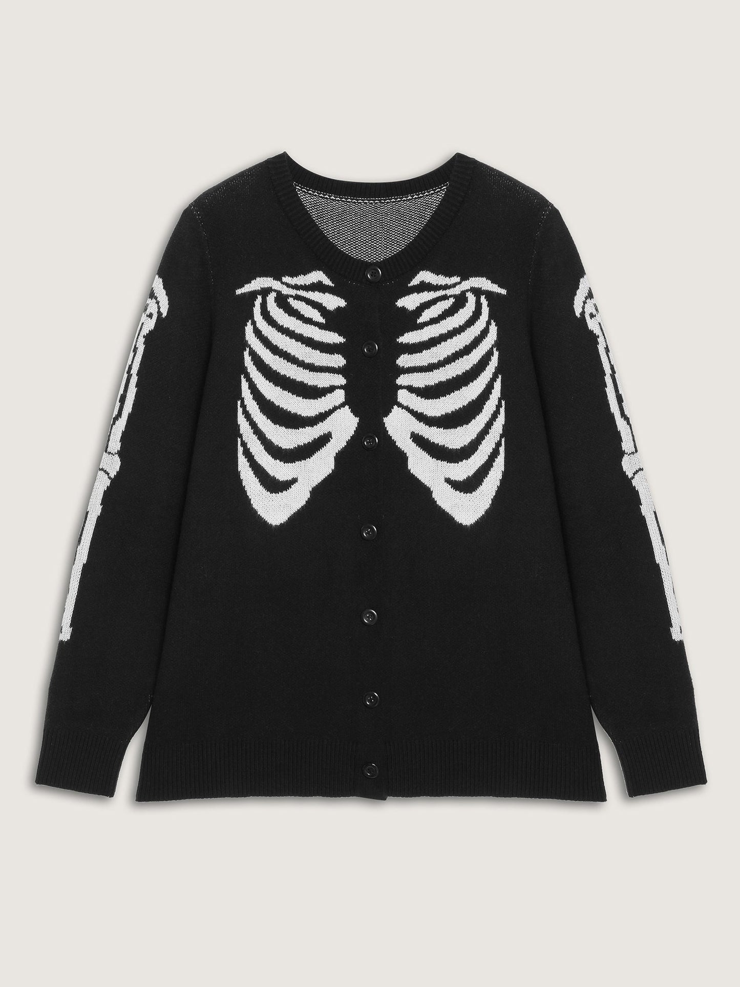Skeleton Ribcage Print Button Knit Cardigan