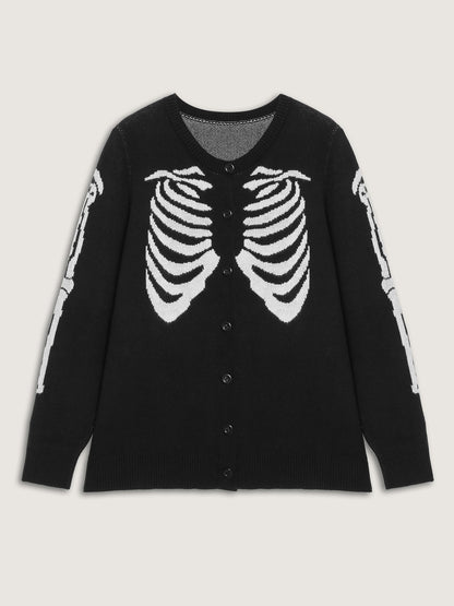 Skeleton Ribcage Print Button Knit Cardigan