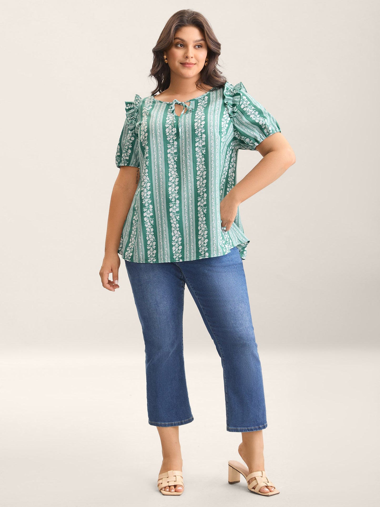 Floral Print Ruffled Detail Sleeve Blouse