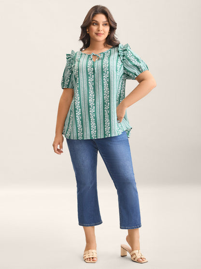 Floral Print Ruffled Detail Sleeve Blouse