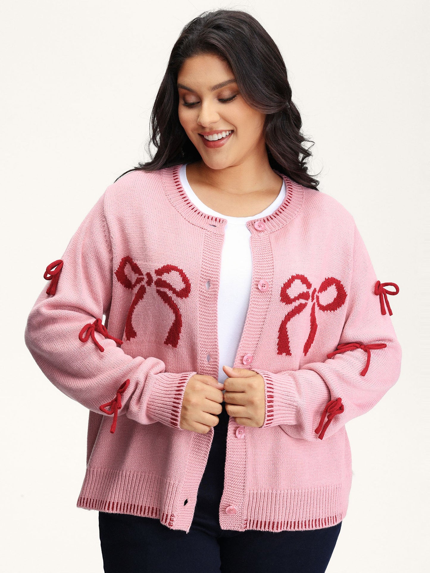 Bowknot Pattern Textured Knit Cardigan