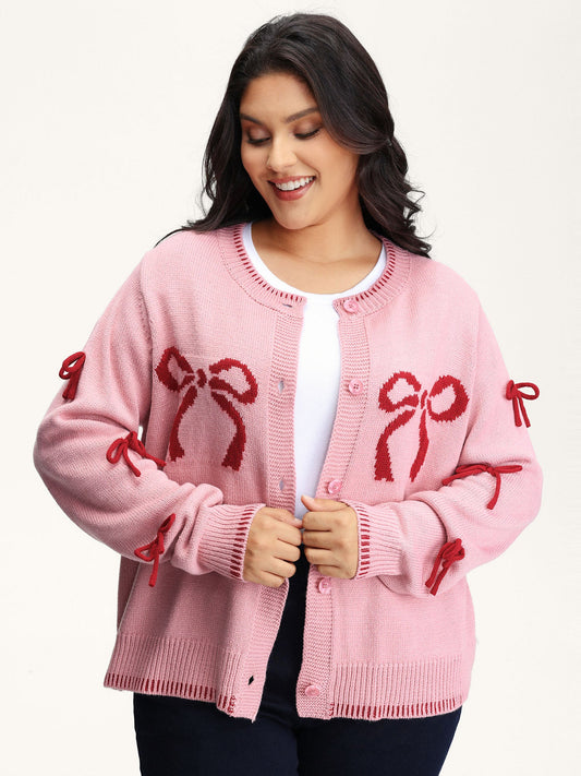 Bowknot Pattern Textured Knit Cardigan