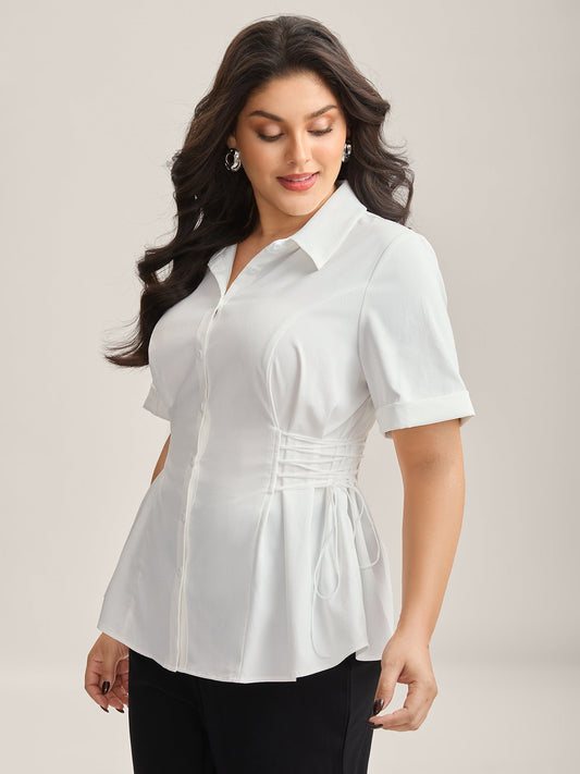Adjustable Waist Button Placket Solid Blouse