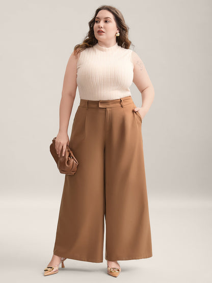 Stretchy Waist Pleated Wide-Leg Pants