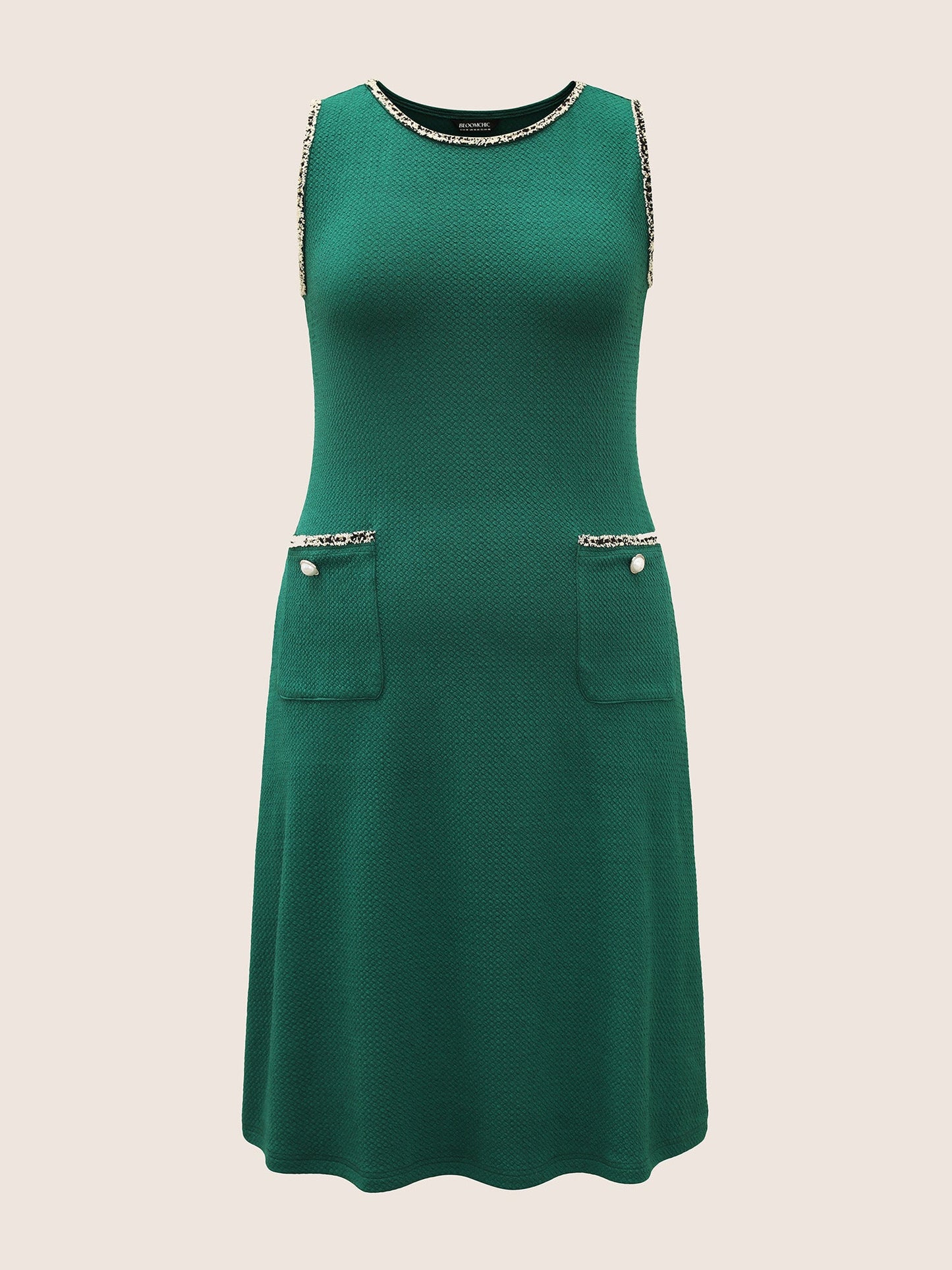 Round Neck Contrast Webbing Patched Pocket Dress