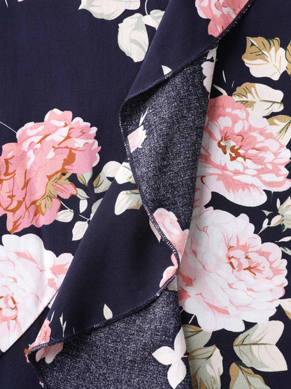 Ruffled Neck Off-Shoulder Floral Midi Dress