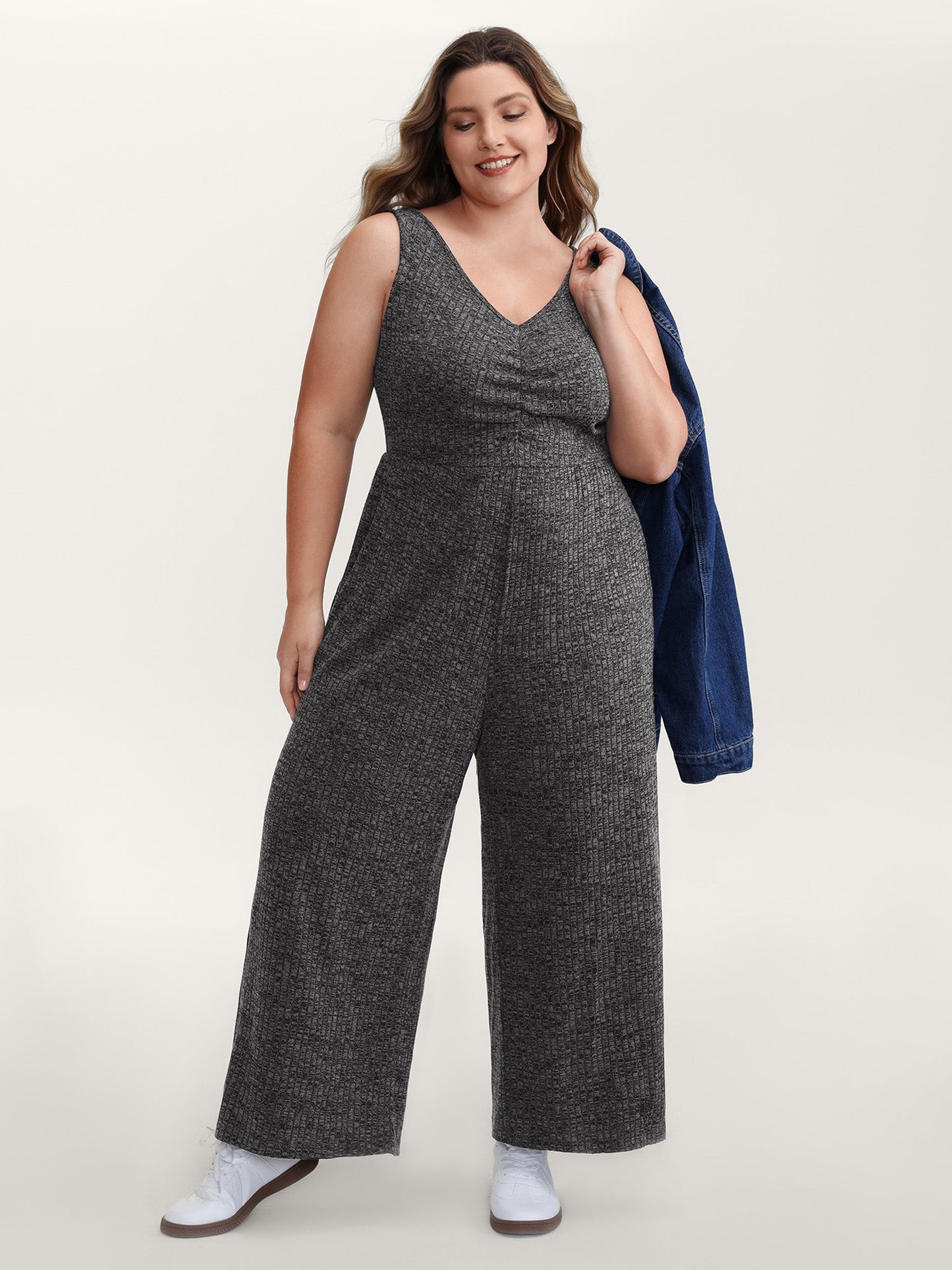 Heather Stretchy Waistband Ruched Jumpsuit