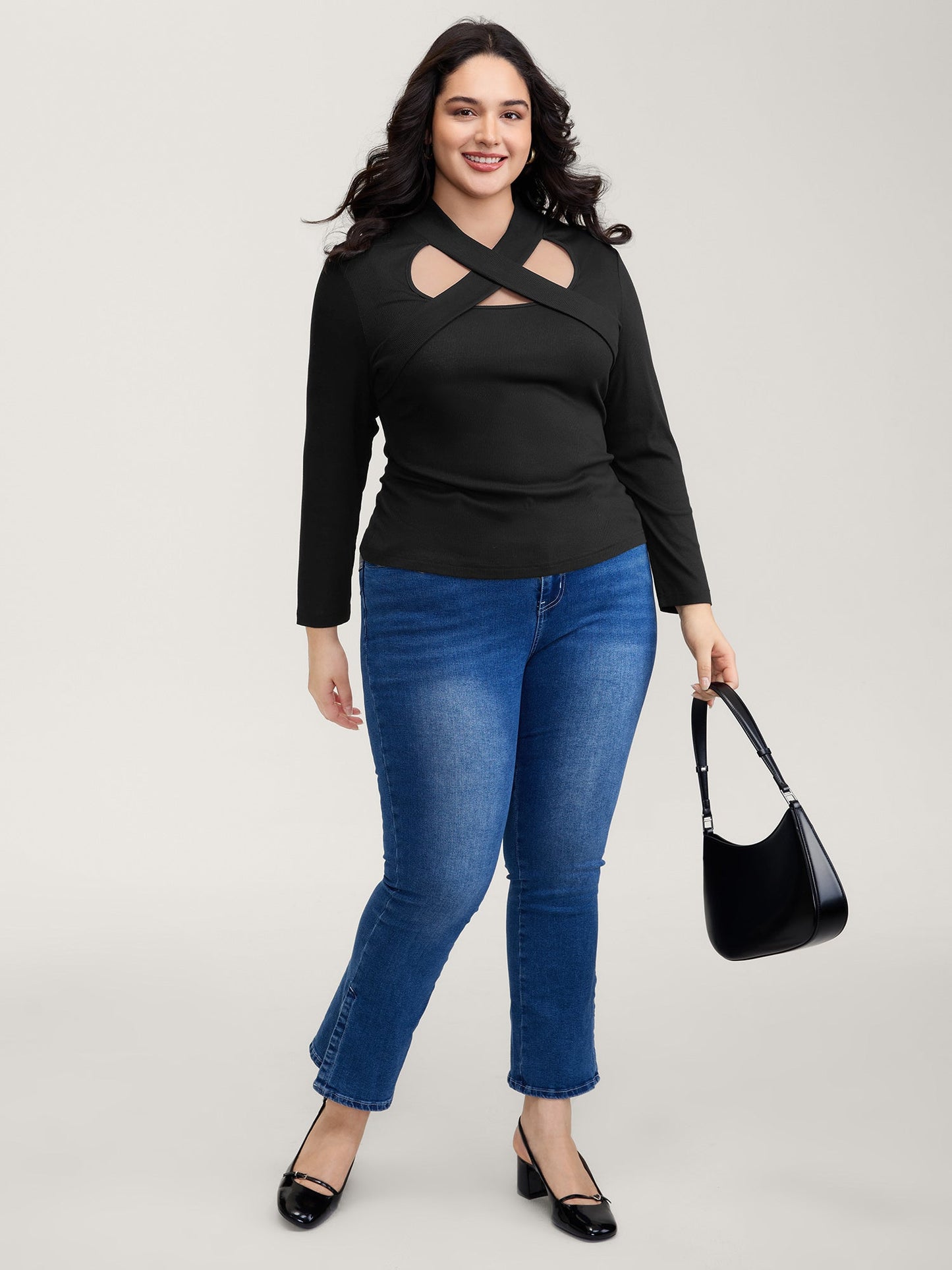 Crossover Cut-Out Neckline Fitted Top
