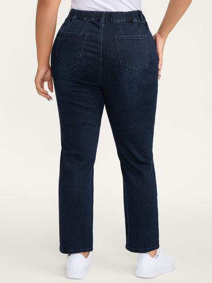 Supersoft Elastic Waistband Drawstring Straight Leg Jeans