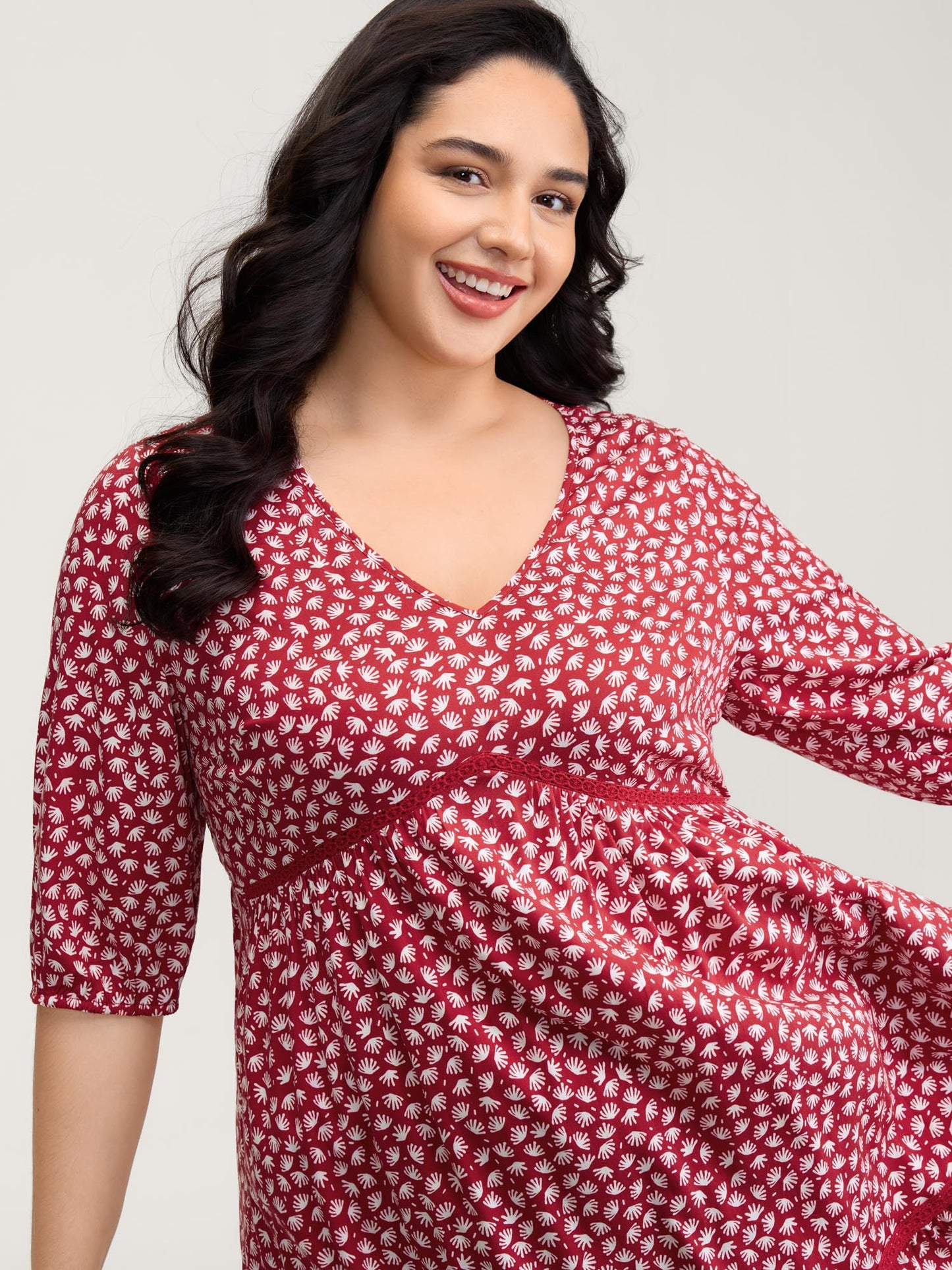 Floral Print Pockets Contrast Knee-Length Dress