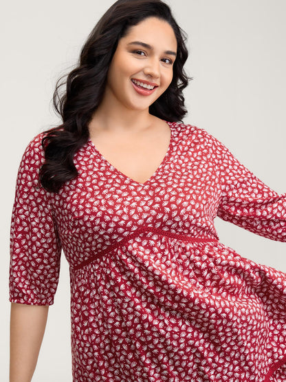 Floral Print Pockets Contrast Knee-Length Dress