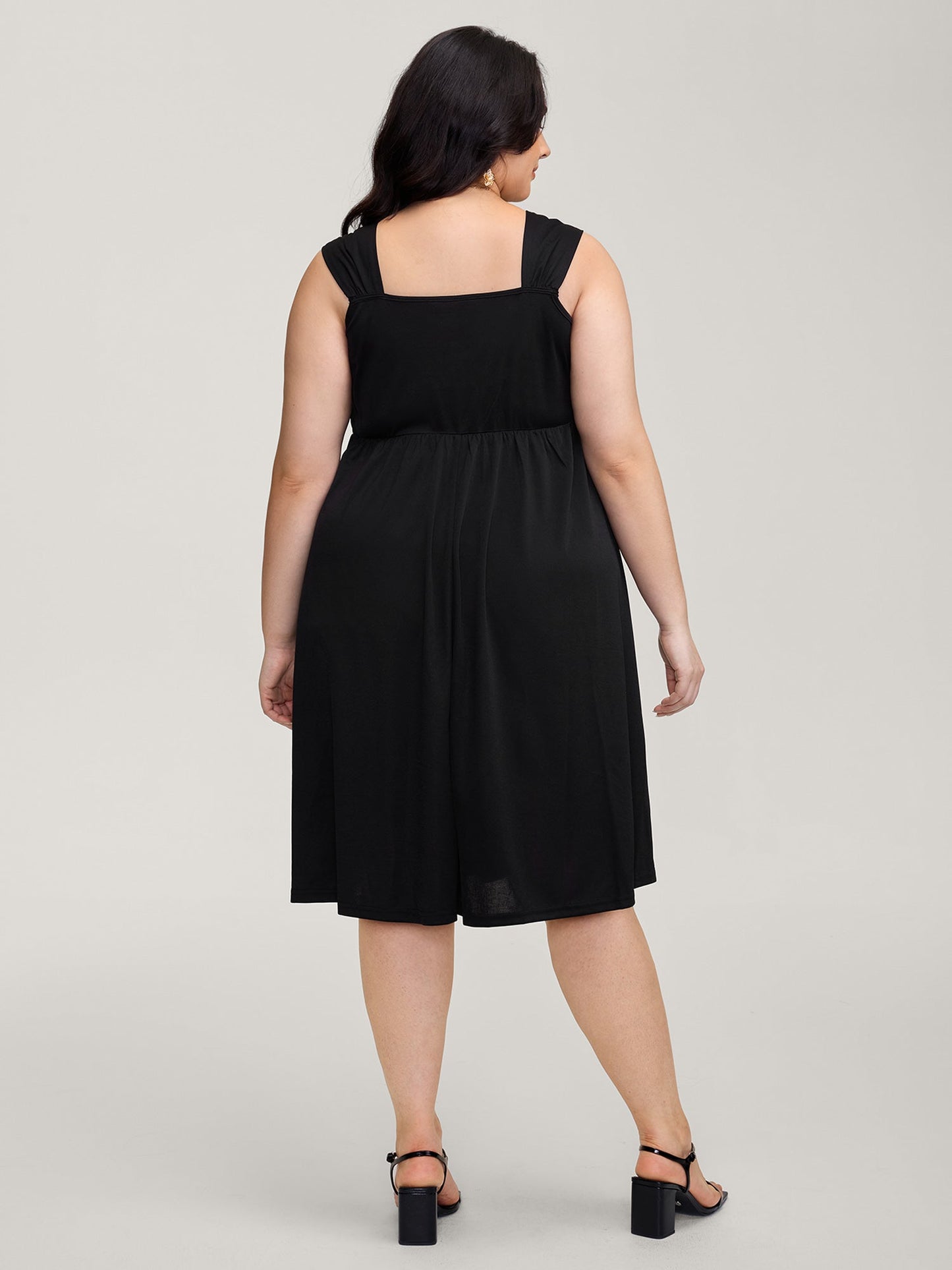 Floral Embroidered Neckline Lace Trim Midi Dress