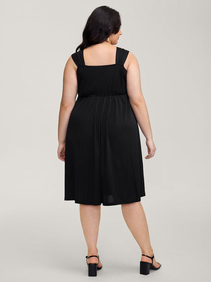 Floral Embroidered Neckline Lace Trim Midi Dress