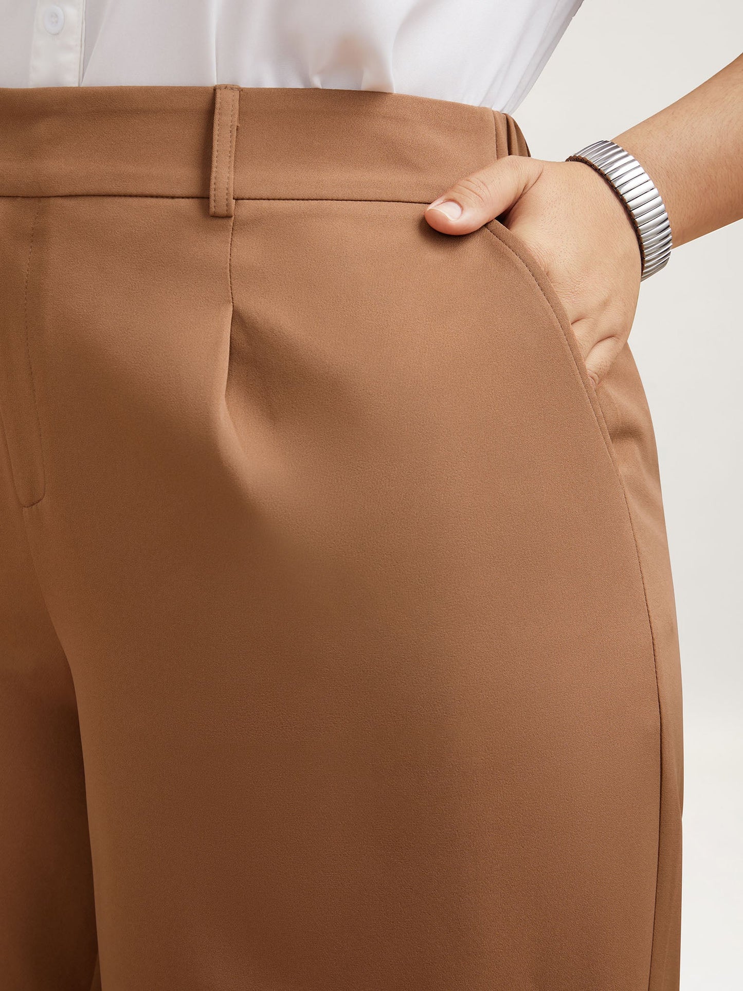Stretchy Waist Pleated Wide-Leg Pants